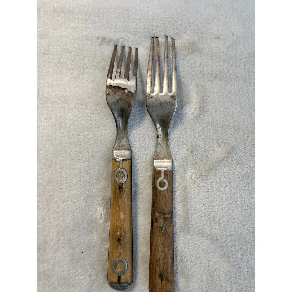 Antique Bone Handle Steel Forks Primitive Rustic Flatware Lot of 2 Different Szs